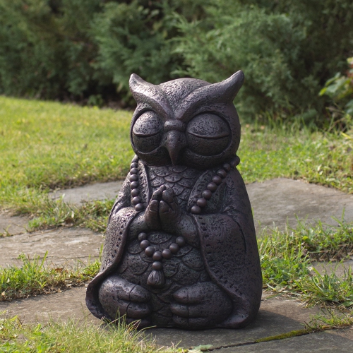 17" Dark Gray Meditating Buddha Owl Outdoor Garden Statue