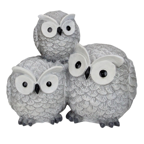 7.25" Gray Wide Eyed Outdoor Stacked Owl Garden Statue