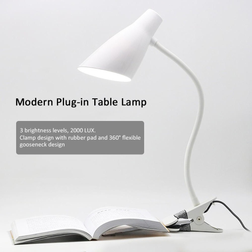 Three Touch Plug-in Table Lamp Modes 5000K-5500K Gooseneck Design Modern Design Office Home Dorm White - PrimeCables®