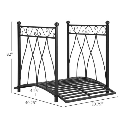 Outsunny 3.3FT Classic Garden Bridge with Safety Railings Arc Footbridge Decorative Pond Bridge for Backyard Creek Stream, Black