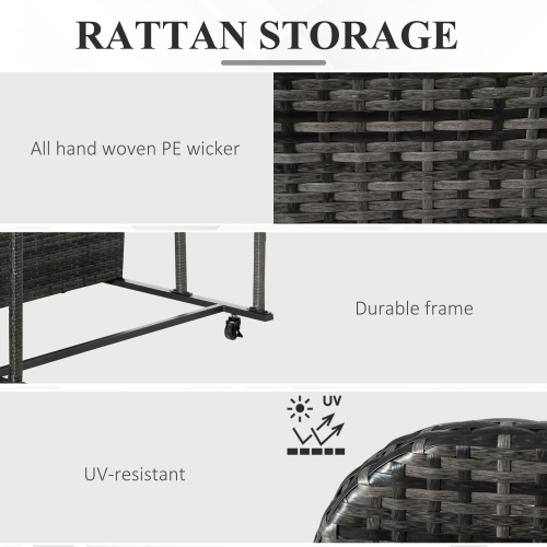 Outsunny Rolling Pool Storage Rattan Patio Furniture Outdoor Storage Wicker Organizer for Floats, Pool Noodles, Paddles, Balls, Towels, Accessories