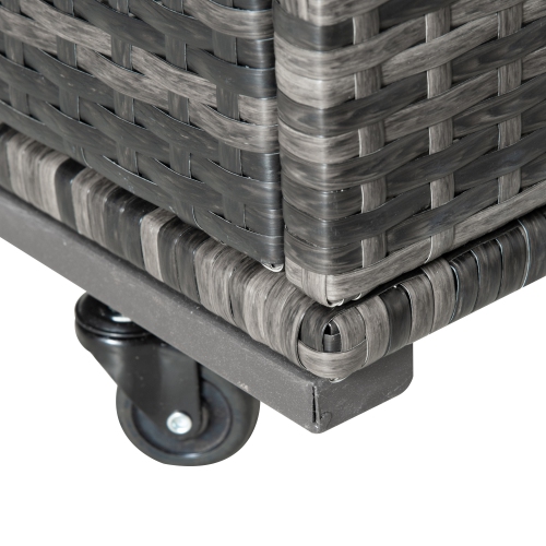 Outsunny Rolling Pool Storage Rattan Patio Furniture Outdoor Storage Wicker Organizer for Floats, Pool Noodles, Paddles, Balls, Towels, Accessories