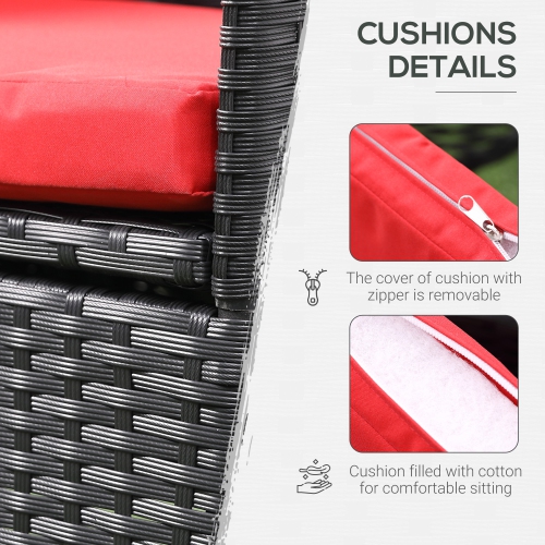 Outsunny 3 Pieces Wicker Patio Furniture Set, Rattan Bistro Set with Glass Top Coffee Table and Cushions, Outdoor Conversation Set for Garden, Porch,