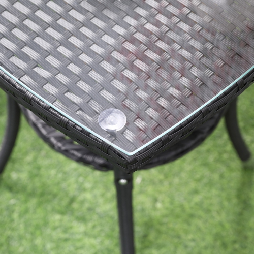 Outsunny 3 Pieces Wicker Patio Furniture Set, Rattan Bistro Set with Glass Top Coffee Table and Cushions, Outdoor Conversation Set for Garden, Porch,