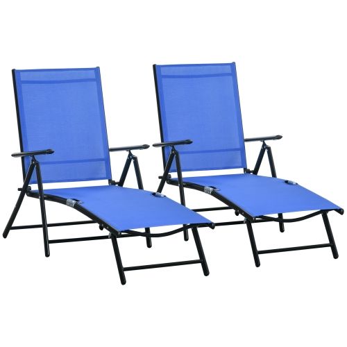 Bleu Pliable en Métal de jardin Chaise longue de jardin inclinable Lit Dossier Deck Beach Chair 