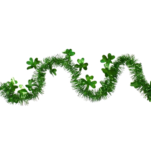 NORTHLIGHT  25' X 2" Tinsel Irish Shamrock Artificial St. Patrick's Day Garland - Unlit In Green