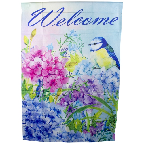 Blue and Purple Welcome Bird Outdoor House Flag 28" x 40"