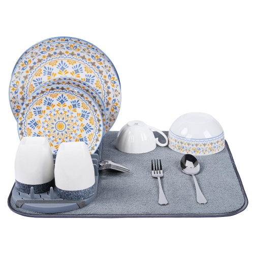 Kitchen Microfiber Dish Drying Mat, Folding Counter Dish Drain Pad with Removable Rack