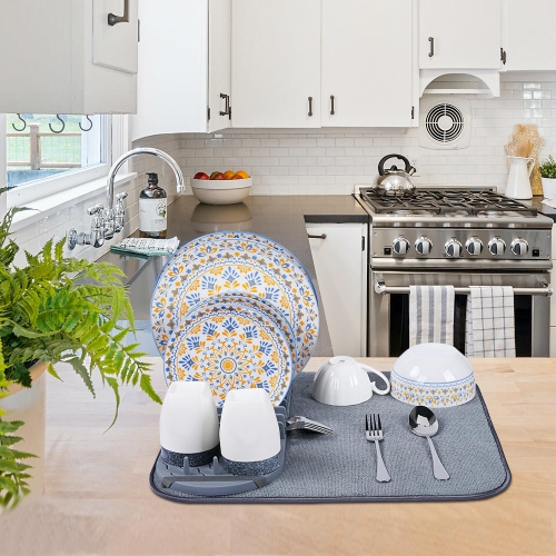 Kitchen Microfiber Dish Drying Mat, Folding Counter Dish Drain Pad with Removable Rack