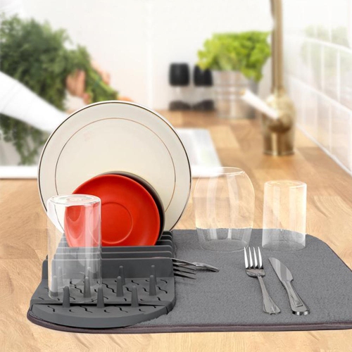 Kitchen Microfiber Dish Drying Mat, Folding Counter Dish Drain Pad with Removable Rack