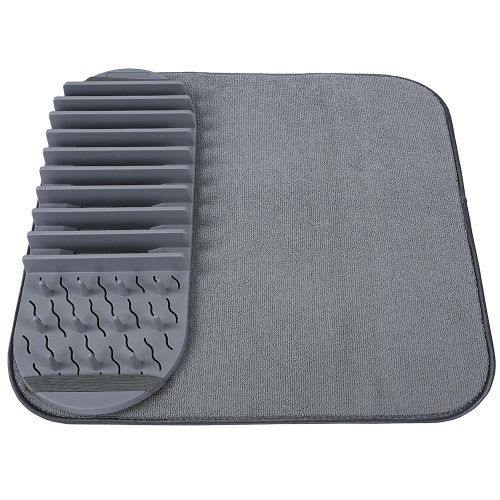 Kitchen Microfiber Dish Drying Mat, Folding Counter Dish Drain Pad with Removable Rack