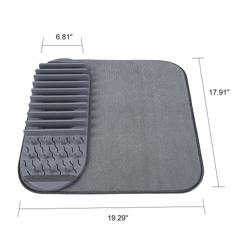Kitchen Microfiber Dish Drying Mat, Folding Counter Dish Drain Pad with Removable Rack