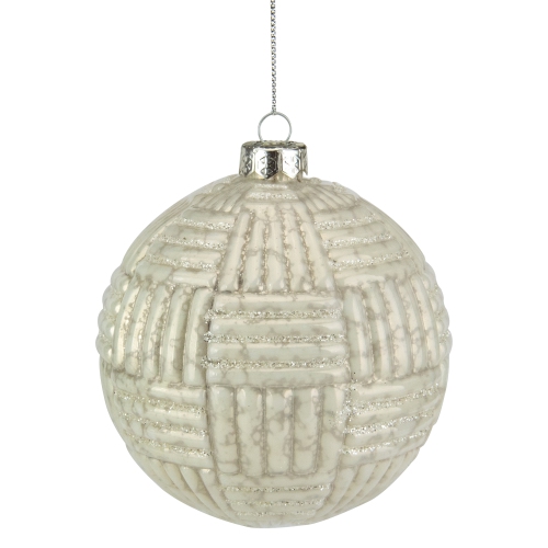 4" Cloudy White Geometric Glass Ball Christmas Ornament