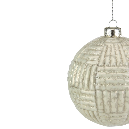 4" Cloudy White Geometric Glass Ball Christmas Ornament