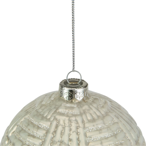 4" Cloudy White Geometric Glass Ball Christmas Ornament
