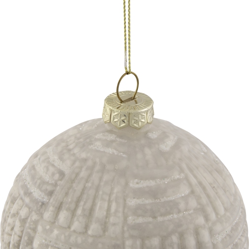 4" Cloudy White Geometric Glass Ball Christmas Ornament