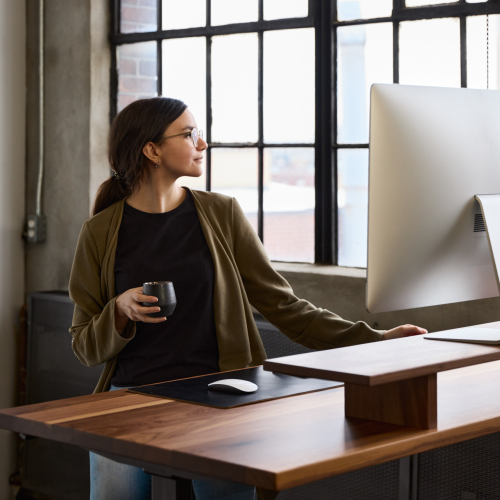 burotic Solid Wood Sit-Stand Desk – Electric Height Adjustable with Dual Motor – Solid Walnut Top – Black Frame – 24" x 48"