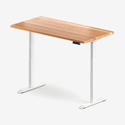 burotic Solid Wood Sit-Stand Desk – Electric Height Adjustable with Dual Motor – Solid Cherry Top – White Frame – 24" x 48"