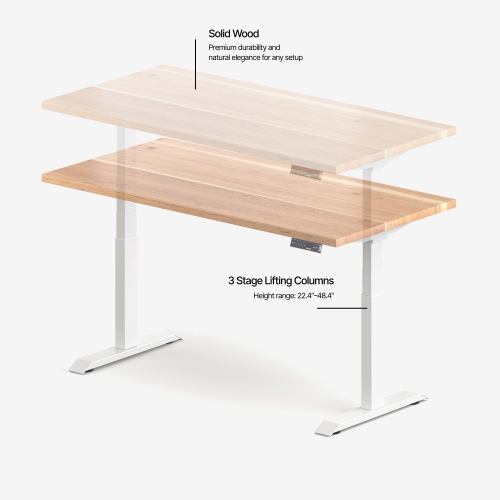 burotic Solid Wood Sit-Stand Desk – Electric Height Adjustable with Dual Motor – Solid Cherry Top – White Frame – 24" x 48"