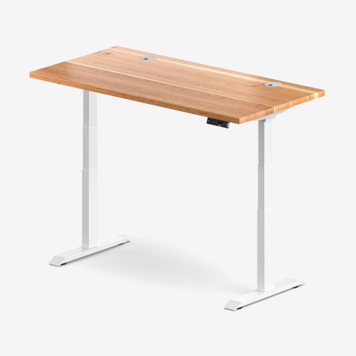 burotic Solid Wood Sit-Stand Desk – Electric Height Adjustable with Dual Motor – Solid Cherry Top – White Frame – 30" x 60"
