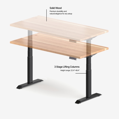 burotic Solid Wood Sit-Stand Desk – Electric Height Adjustable with Dual Motor – Solid Cherry Top – Black Frame – 24" x 48"
