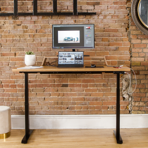 burotic Solid Wood Sit-Stand Desk – Electric Height Adjustable with Dual Motor – Solid Cherry Top – Black Frame – 24" x 48"