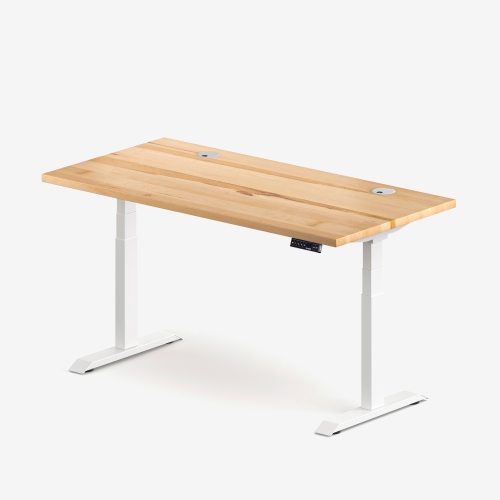 burotic Solid Wood Sit-Stand Desk – Electric Height Adjustable with Dual Motor – Solid Maple Top – White Frame – 30" x 60"