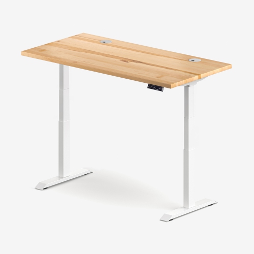 burotic Solid Wood Sit-Stand Desk – Electric Height Adjustable with Dual Motor – Solid Maple Top – White Frame – 30" x 60"