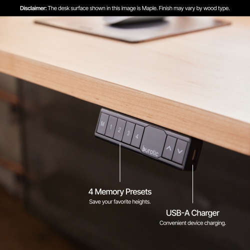 burotic Solid Wood Sit-Stand Desk – Electric Height Adjustable with Dual Motor – Solid Cherry Top – Black Frame – 30" x 72"