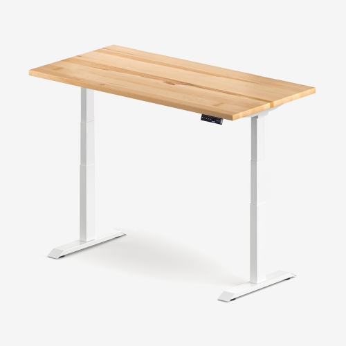 burotic Solid Wood Sit-Stand Desk – Electric Height Adjustable with Dual Motor – Solid Maple Top – White Frame – 24" x 48"
