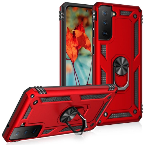 Image 1 de 4.. 【CSmart】 Étui de béquille magnétique hybride anti-chute avec support pour anneau pour Samsung Galaxy S22, Rouge