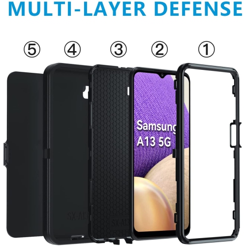 【CSmart】 Anti-Drop Triple 3 Layers Shockproof Heavy Duty Defender Hard Case for Samsung Galaxy A53 5G, Black
