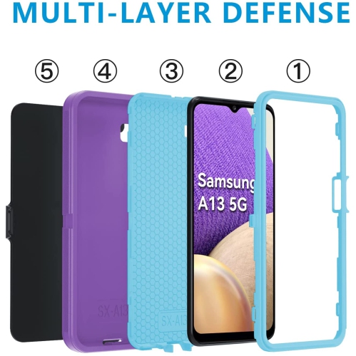 【CSmart】 Anti-Drop Triple 3 Layers Shockproof Heavy Duty Defender Hard Case for Samsung Galaxy A53 5G, Purple