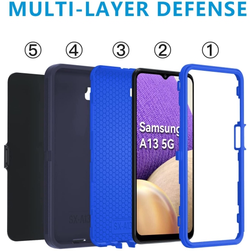 【CSmart】 Anti-Drop Triple 3 Layers Shockproof Heavy Duty Defender Hard Case for Samsung Galaxy A53 5G, Navy
