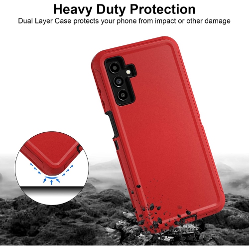 【CSmart】 Anti-Drop Triple 3 Layers Shockproof Heavy Duty Defender Hard Case for Samsung Galaxy A53 5G, Red
