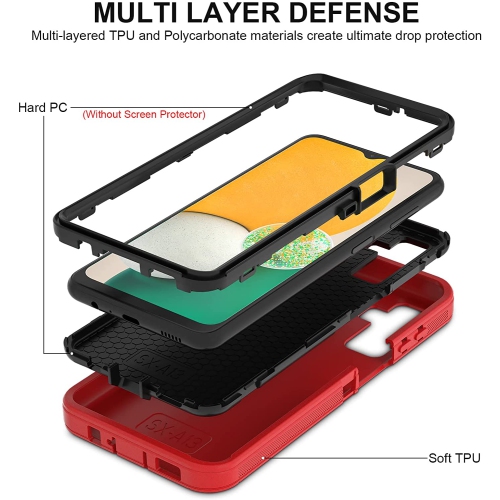 【CSmart】 Anti-Drop Triple 3 Layers Shockproof Heavy Duty Defender Hard Case for Samsung Galaxy A53 5G, Red
