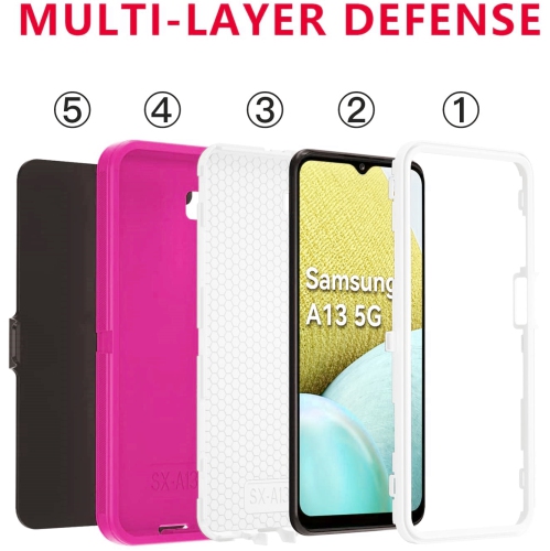 【CSmart】 Anti-Drop Triple 3 Layers Shockproof Heavy Duty Defender Hard Case for Samsung Galaxy A53 5G, Hot Pink