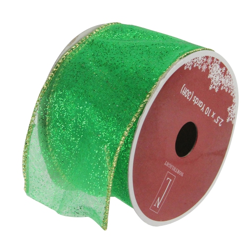 NORTHLIGHT  Club Pack Of 12 And Gold Shimmering Wired Christmas Craft Ribbon 2.5" X 120 Yards In Green