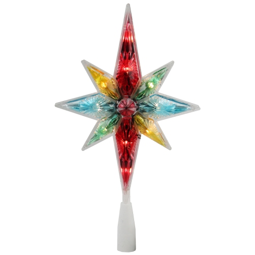 NORTHLIGHT  10.75" Vibrantly Colored Faceted Star Of Bethlehem Christmas Tree Topper - Clear Lights