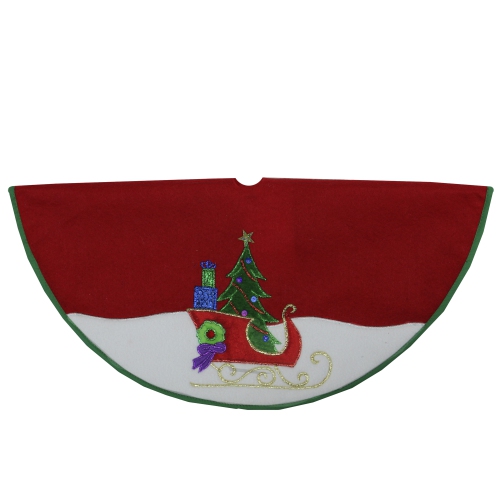 NORTHLIGHT  20" And White Loaded Sleigh In The Snow Mini Christmas Tree Skirt In Red