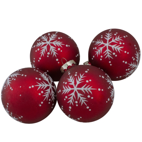 Set of 4 Matte Red Glass Ball Christmas Ornaments 3.25-Inch