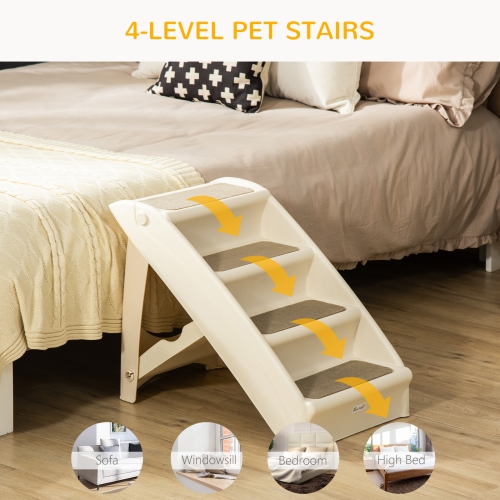 PawHut – escaliers pour chiens portatifs à 4 niveaux, marches pour chiens pliables pour petits chiens, marches légères pour chats, tapis souples
