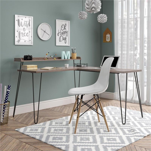 Ameriwood Home Haven L Desk with Riser in Distressed Gray Oak