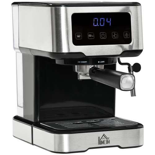 HOMCOM Machine à expresso avec mousseur à lait, cafetière à pompe 15 bars avec réservoir d'eau amovible de 1,5 l pour expresso, latte et cappuccino