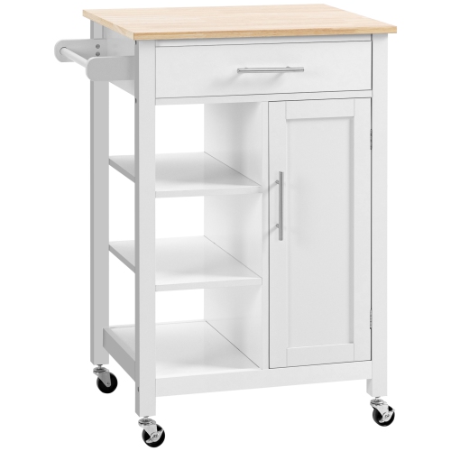 HOMCOM Compact Kitchen Trolley Utility Cart on Wheels with Open Shelf & Storage Drawer for Dining Room, Kitchen, White
