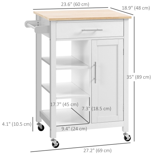 HOMCOM Kitchen Island, Compact Kitchen Cart on Wheels with Open Shelf & Storage Drawer for Dining Room, Kitchen, White