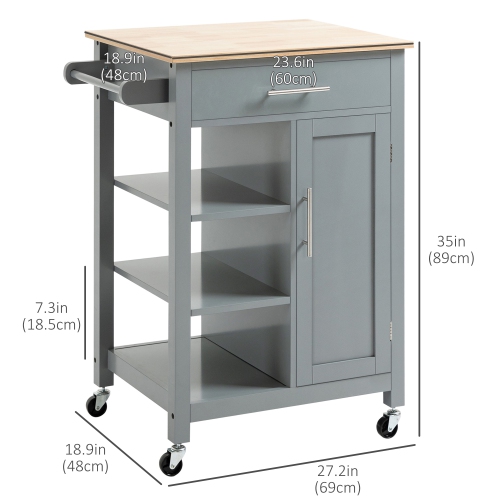 HOMCOM Kitchen Island, Compact Kitchen Cart on Wheels with Open Shelf & Storage Drawer for Dining Room, Kitchen, Grey