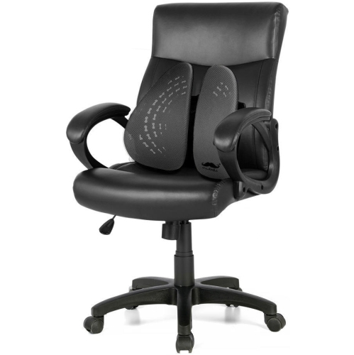 Bonded-Leather Task Home Study Working Office Chair with Chair+Black Backrest, Black - Moustache®
