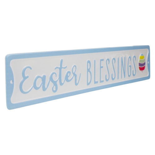 20.25" Metal "Easter Blessings" Sign with Eggs Wall Decor