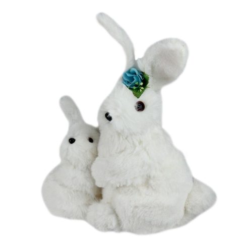 10" White Plush Standing Mother and Baby Easter Bunny Rabbit Spring Figure